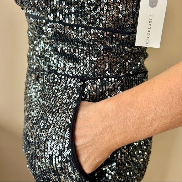 Anthropologie Maeve Carbon Sequin Jumpsuit Wide Leg Halter Neck Size 2 NWT - Picture 13 of 16